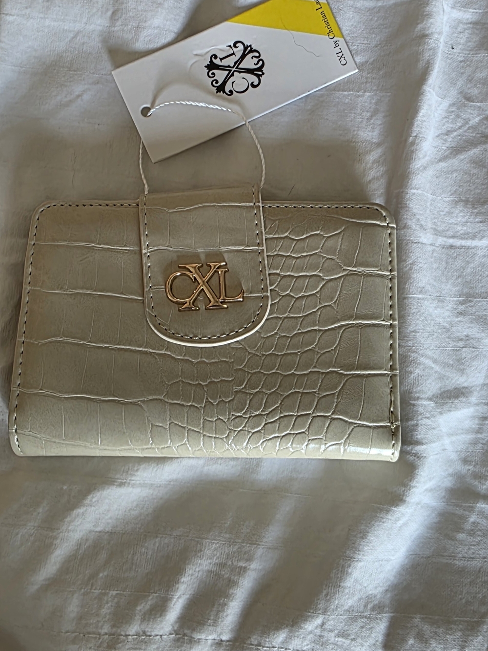 Christian Lacroix Cream Croc-Embossed Wallet with Gold Logo